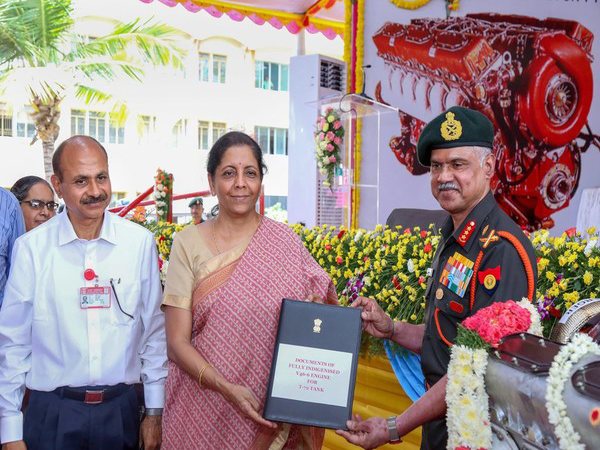 Defence Minister Nirmala Sitharaman hands over Made In India engines to the Indian Army. Photo credit: PTI Defence Minister Nirmala Sitharaman hands over Made In India engines to the Indian Army. Photo credit: PTI