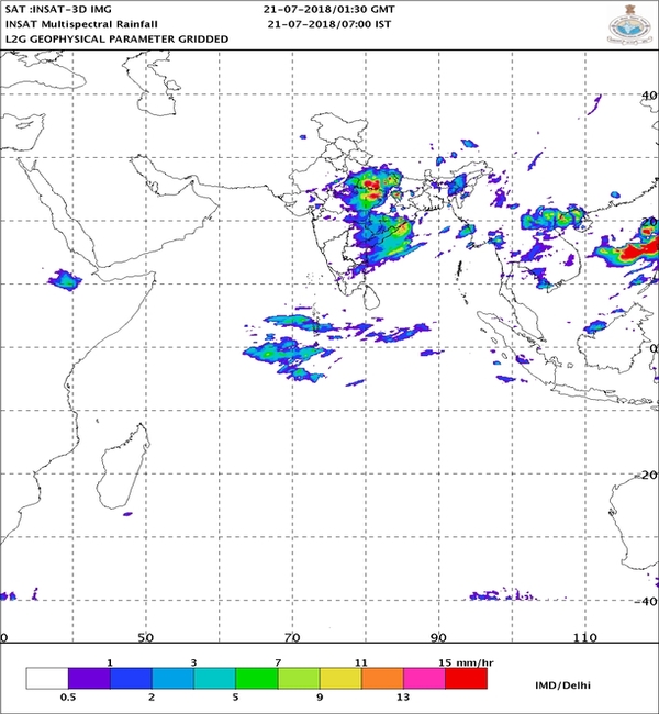 Multi-spectral rainfall map. Courtesy: IMD Multi-spectral rainfall map. Courtesy: IMD