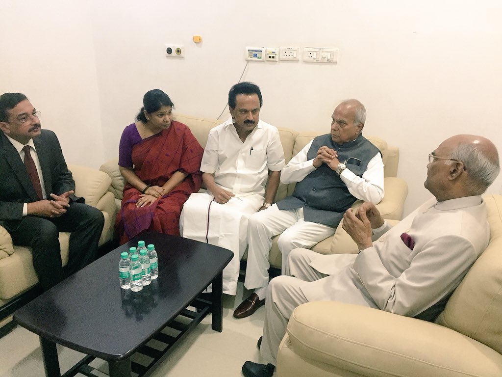 President Kovind with Stalin and Kanimozhi President Kovind with Stalin and Kanimozhi