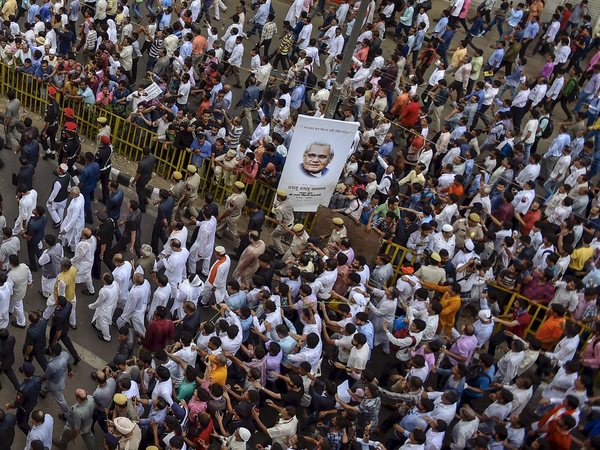 Sea of supporters at former PM Atal Bihari Vajpayees cremation. Photo credit: PTI Sea of supporters at former PM Atal Bihari Vajpayees cremation. Photo credit: PTI
