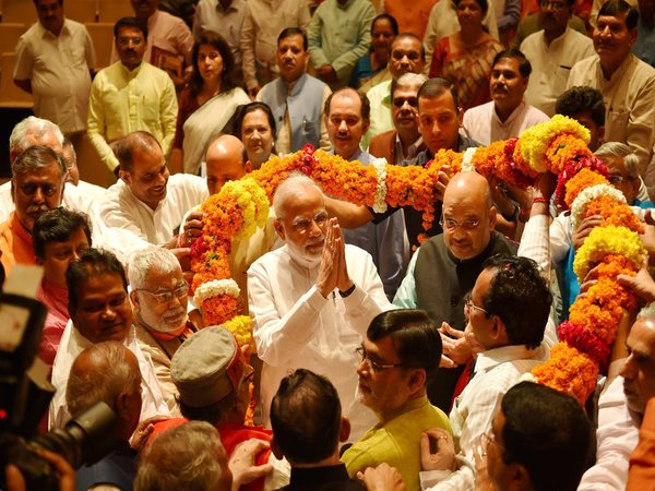 Prime Minister Narendra Modi greets BJP MPs during BJP Parliamentary Party meeting at Parliament House, in New Delhi on Tuesday. Photo credit: PTI Prime Minister Narendra Modi greets BJP MPs during BJP Parliamentary Party meeting at Parliament House, in New Delhi on Tuesday. Photo credit: PTI