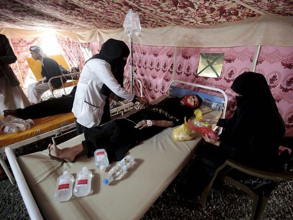 Elderly woman is treated for suspected cholera infection in Yemen Elderly woman is treated for suspected cholera infection in Yemen