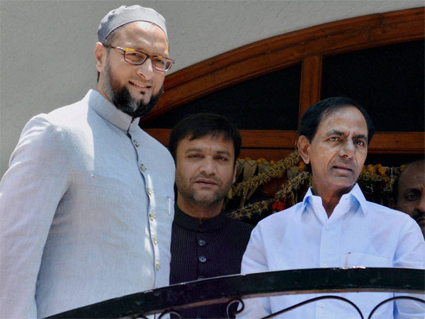 MIM President Asaduddin Owaisi with party leader Akbaruddin Owaisi and K. Chandrasekhar Rao MIM President Asaduddin Owaisi with party leader Akbaruddin Owaisi and K. Chandrasekhar Rao