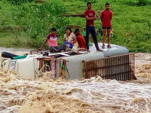 People stranded in flood water
