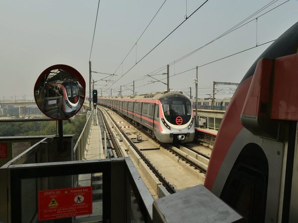 A train on the Pink line of the Delhi Metro A train on the Pink line of the Delhi Metro