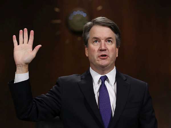 Brett Kavanaugh being sworn in to testify before the Senate Judiciary Committee