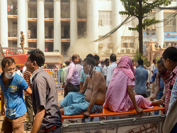 Patients being evacuated after a fire broke out