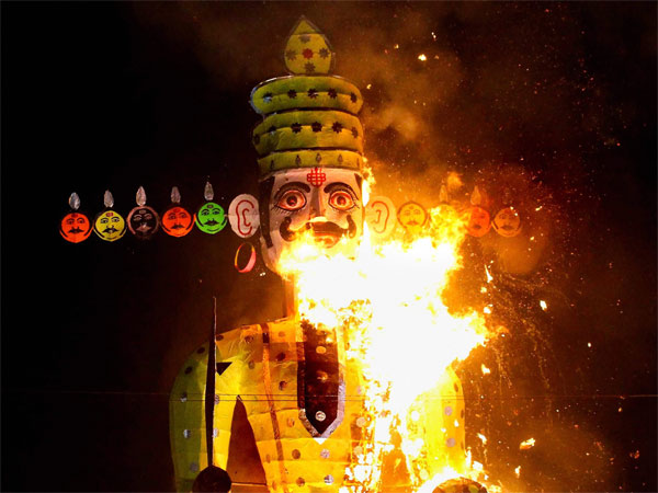An effigy of demon king Ravana is set on fire during Dussehra celebrations An effigy of demon king Ravana is set on fire during Dussehra celebrations