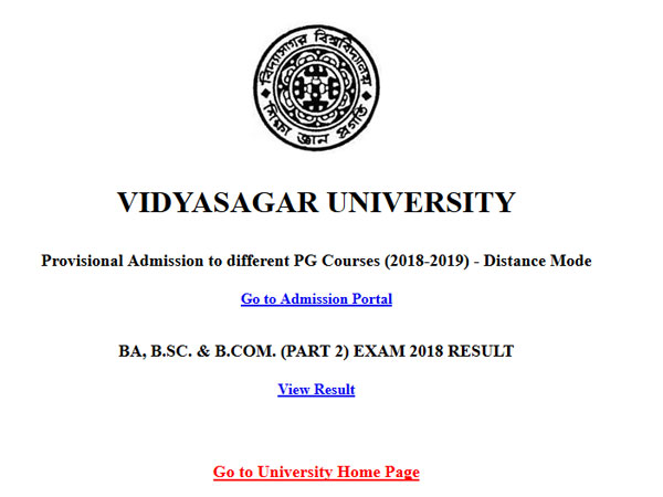 Vidyasagar University Part 2 results declared on vidyasagar.ac.in Vidyasagar University Part 2 results declared on vidyasagar.ac.in