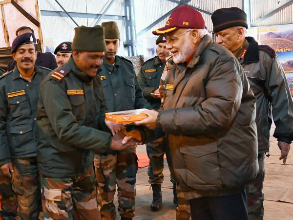 Prime Minister offered sweets to the jawans and interacted with people
