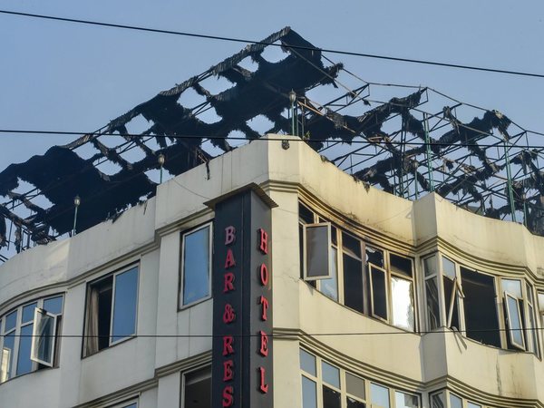 A view of charred remains on the rooftop of Karol Baghs Hotel Arpit Palace (Image - PTI) A view of charred remains on the rooftop of Karol Baghs Hotel Arpit Palace (Image - PTI)