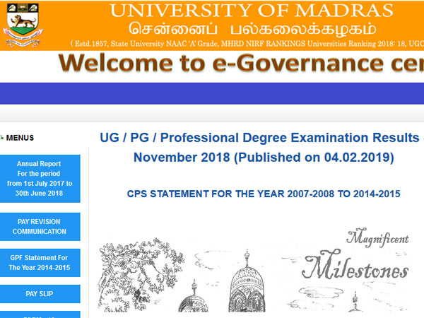 Direct link to check Madras University UG PG Results 2018 Direct link to check Madras University UG PG Results 2018