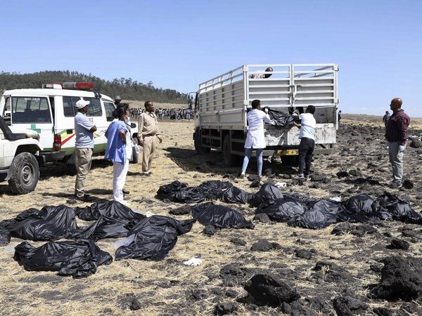 Rescuers remove body bags from the scene of an Ethiopian Airlines flight that crashed shortly after takeoff at Hejere near Bishoftu, or Debre Zeit, some 50 kilometers (31 miles) south of Addis Ababa, in Ethiopia Sunday, March 10, 2019. PTI file photo Rescuers remove body bags from the scene of an Ethiopian Airlines flight that crashed shortly after takeoff at Hejere near Bishoftu, or Debre Zeit, some 50 kilometers (31 miles) south of Addis Ababa, in Ethiopia Sunday, March 10, 2019. PTI file photo