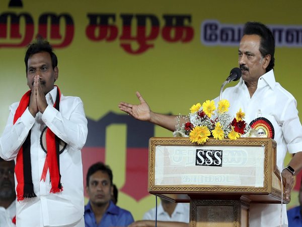 DMK Leader MK Stalin with A Raja