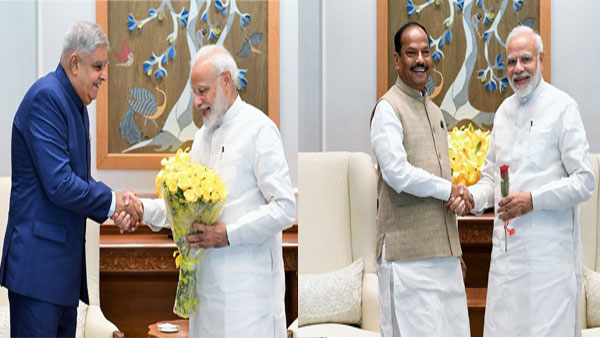 West Bengal Governor Jagdeep Dhankar and Jharkhand Chief Minister Raghubar Das called on Prime Minister Narendra Modi West Bengal Governor Jagdeep Dhankar and Jharkhand Chief Minister Raghubar Das called on Prime Minister Narendra Modi