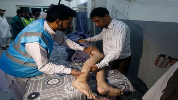 An injured person being treated at a hospital in Jatlan near Mirpur