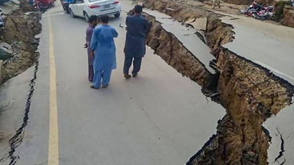 A view of damaged roads in Pakistan-occupied Kashmir