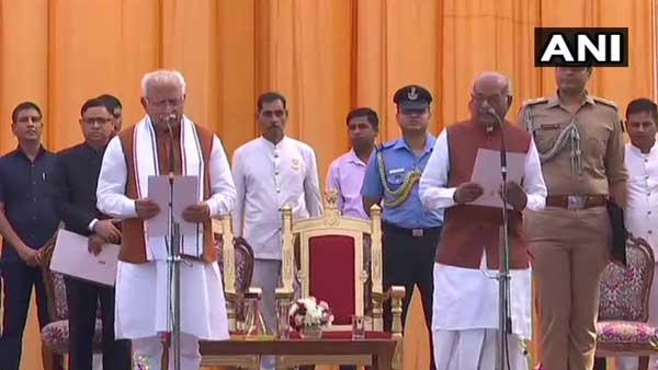 Manohar Lal Khattar takes oath as Haryana CM for second term, Dushyant Chautala as deputy CM Manohar Lal Khattar takes oath as Haryana CM for second term, Dushyant Chautala as deputy CM