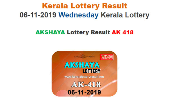 Kerala State Lottery today lottery result for Akshaya AK-418 Kerala State Lottery today lottery result for Akshaya AK-418