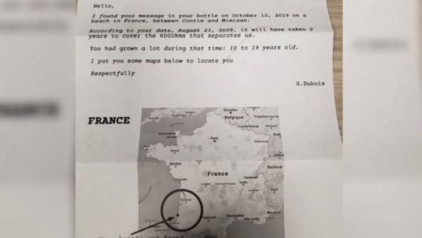 US student receives reply to message in bottle 9 years later from France US student receives reply to message in bottle 9 years later from France