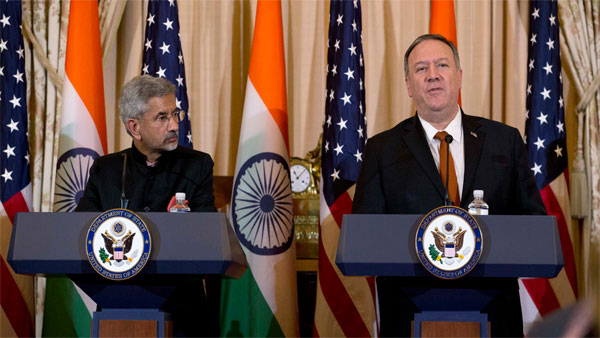 Secretary of State Mike Pompeo accompanied by Indian External Affairs Minister Dr. S. Jaishankar speaks during a news conference after a bilateral meeting the U.S. and India at the Department of State in Washington Secretary of State Mike Pompeo accompanied by Indian External Affairs Minister Dr. S. Jaishankar speaks during a news conference after a bilateral meeting the U.S. and India at the Department of State in Washington
