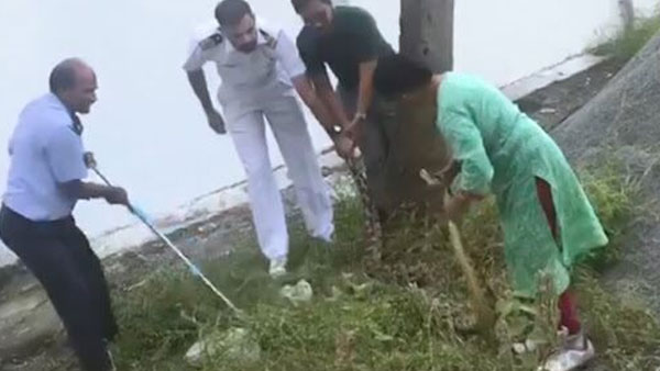 Watch: Navy officers 60-year-old wife rescues 20 kg python in Kerala with bare hands Watch: Navy officers 60-year-old wife rescues 20 kg python in Kerala with bare hands