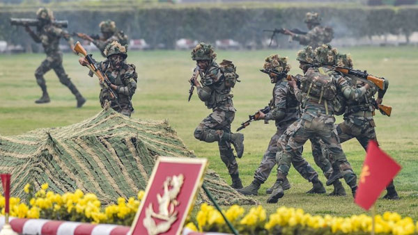 Preparation of Army day with Jawans perform full dress rehearsal :