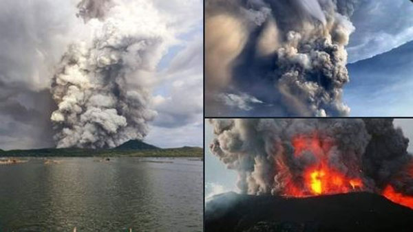 Ash illuminated by lightning spewed from a volcano in south Philippine Ash illuminated by lightning spewed from a volcano in south Philippine
