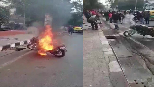 20-year-old man sets motorcycle on fire after being challaned for riding without helmet; arrested 20-year-old man sets motorcycle on fire after being challaned for riding without helmet; arrested