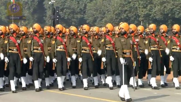 Sikh Light Infantry regiment at Parade with their war cry 'Jo Bole So Nihal, Sat Shri Akal'