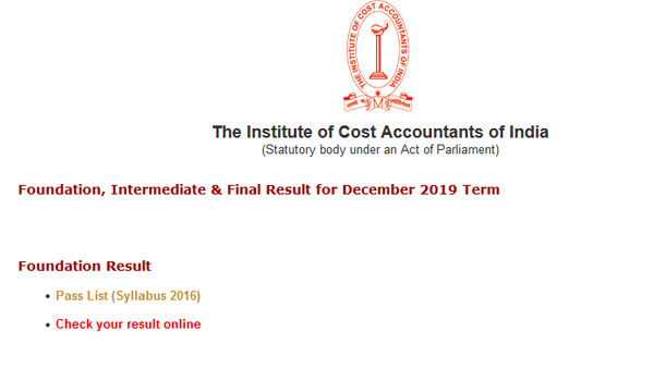 ICMAI December exam 2019 result ICMAI December exam 2019 result