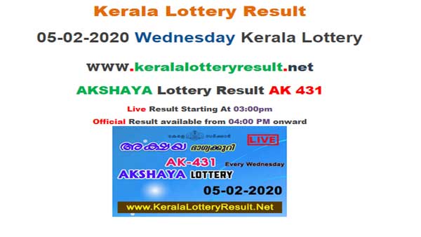 Kerala Lottery Akshaya AK-431 today lottery result LIVE Kerala Lottery Akshaya AK-431 today lottery result LIVE