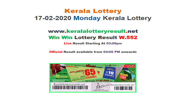 Kerala Lottery Win Win W-552 today lottery result LIVE Kerala Lottery Win Win W-552 today lottery result LIVE