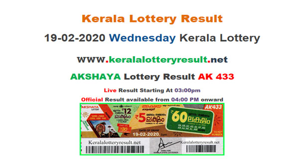 Kerala Lottery Akshaya AK-433 today lottery result LIVE Kerala Lottery Akshaya AK-433 today lottery result LIVE