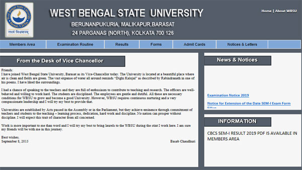 WBSU CBCS semester exam result 2019 declared WBSU CBCS semester exam result 2019 declared