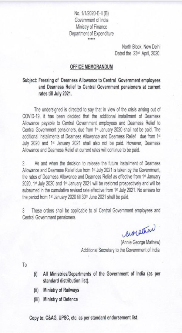 COVID-19: DA hikes for CG employees suspended, frozen until 2021 with no arrears COVID-19: DA hikes for CG employees suspended, frozen until 2021 with no arrears