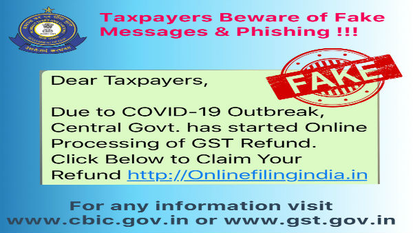 Fake: Do not click on this link for online processing of GST refund Fake: Do not click on this link for online processing of GST refund