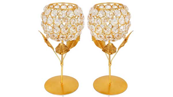 Obbi, Crystal Rose Brass Candle Holder: Obbi, Crystal Rose Brass Candle Holder: