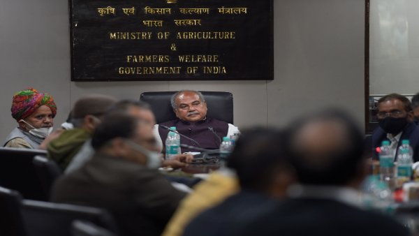A delegation of Haryana farmers during their meeting with Union Agriculture Minister Narendra Singh Tomar in support to the Centres three farm laws, in New Delhi. A delegation of Haryana farmers during their meeting with Union Agriculture Minister Narendra Singh Tomar in support to the Centres three farm laws, in New Delhi.