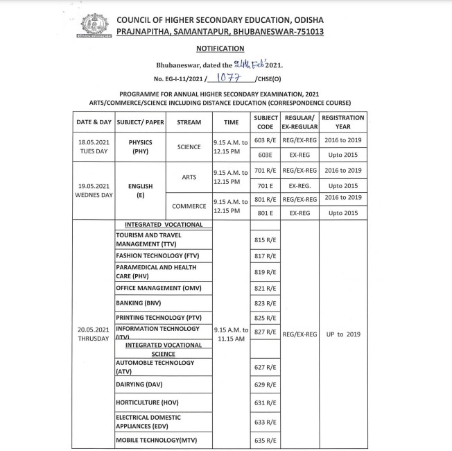 CHSE Odisha Plus II Exam-2021 date announced, Here’s complete schedule CHSE Odisha Plus II Exam-2021 date announced, Here’s complete schedule