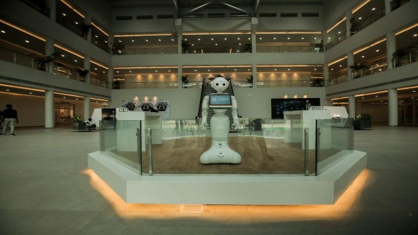 Humanoid robot at the entrance Humanoid robot at the entrance
