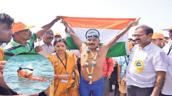 66-year-old Karnataka Man sets new record for swimming 3.5 km with hands and legs tied 66-year-old Karnataka Man sets new record for swimming 3.5 km with hands and legs tied