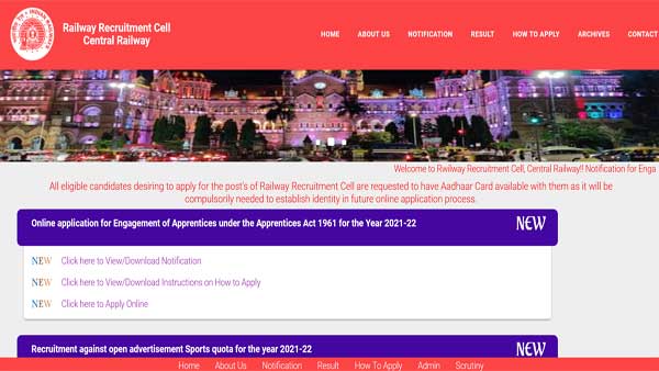 Central Railway Apprentice Recruitment 2022: Vacancy, eligibility, fee and more Central Railway Apprentice Recruitment 2022: Vacancy, eligibility, fee and more