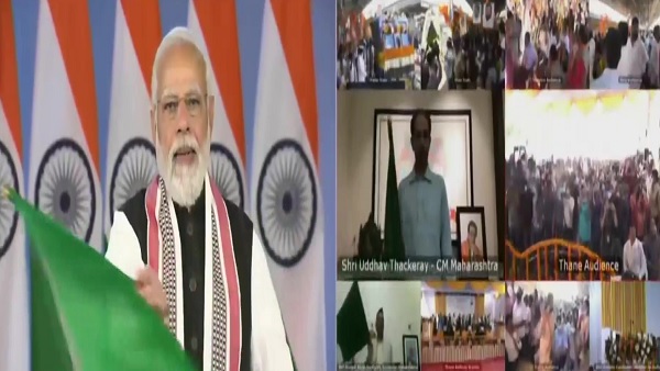 PM Modi dedicates to nation railway lines connecting Thane and Diva PM Modi dedicates to nation railway lines connecting Thane and Diva