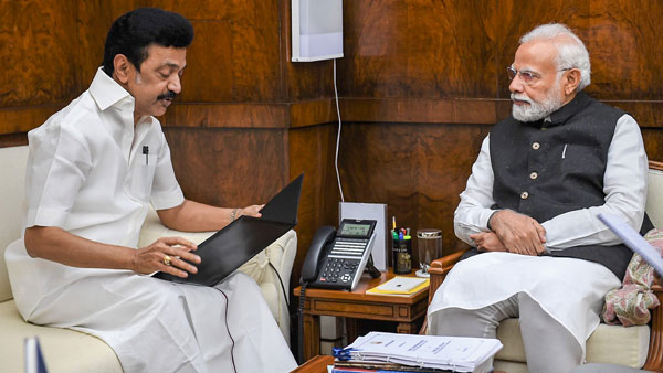 Prime Minister Narendra Modi interacts with Tamil Nadu Chief Minister M. K. Stalin, during a meeting, in New Delhi Prime Minister Narendra Modi interacts with Tamil Nadu Chief Minister M. K. Stalin, during a meeting, in New Delhi