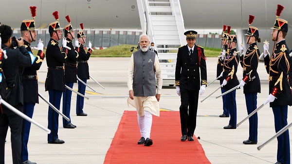 PM Modi arrives in Paris for talks with French President Macron PM Modi arrives in Paris for talks with French President Macron
