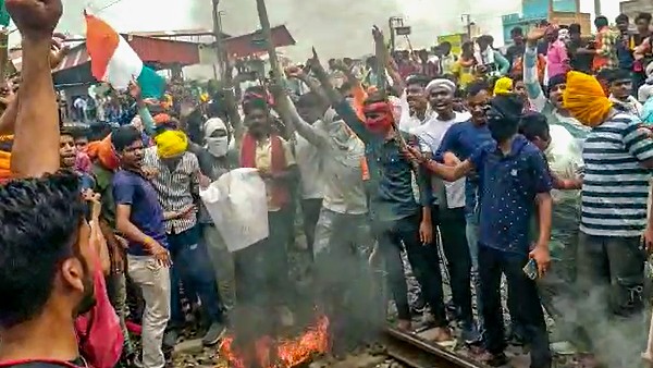 Youngsters vandalise railway properties during protest against the Agnipath scheme, at Bhabua Station in Kaimur district of Bihar Youngsters vandalise railway properties during protest against the Agnipath scheme, at Bhabua Station in Kaimur district of Bihar