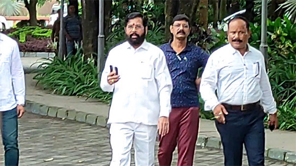 Rebel Shiv Sena leader Eknath Shinde arrives to address media at a hotel where he is staying with other supporting MLAs, in Guwahati Rebel Shiv Sena leader Eknath Shinde arrives to address media at a hotel where he is staying with other supporting MLAs, in Guwahati