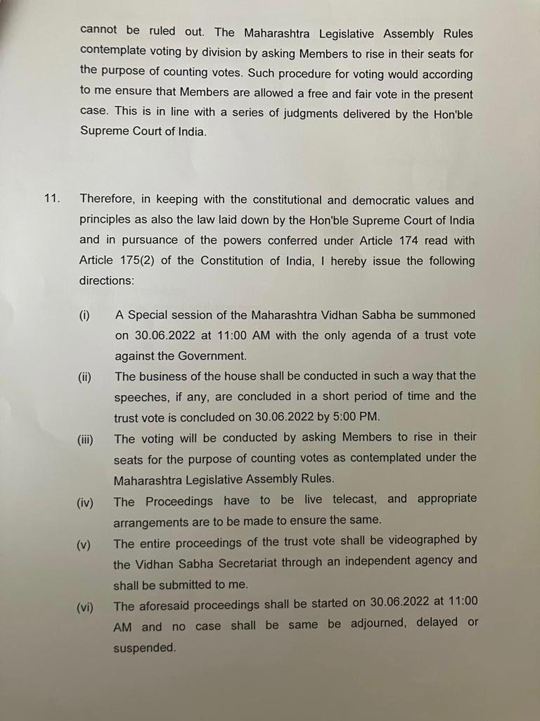 Maharashtra Governor asks Uddhav Thackeray to prove majority on floor test tomorrow Maharashtra Governor asks Uddhav Thackeray to prove majority on floor test tomorrow