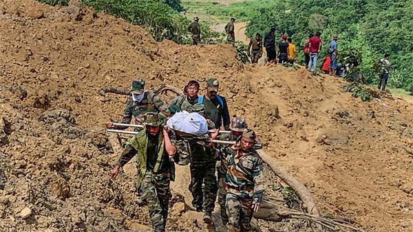 Rescue operations underway for the second consecutive day after a massive landslide hit the Tupul railway construction camp in Noney district of Manipur Rescue operations underway for the second consecutive day after a massive landslide hit the Tupul railway construction camp in Noney district of Manipur